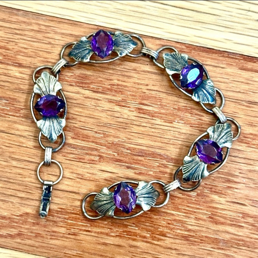 VINTAGE 1960s PROVIDENCE STOCK CO BRACELET GOLD OVERLAY STERLING AMETHYST PURPLE